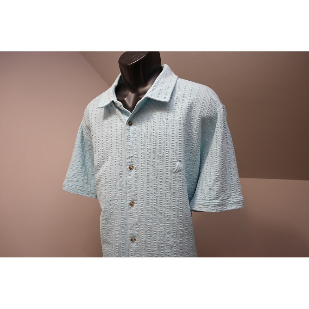 Nautica Button Down Relaxed Shirt Mens XXL Light Blue Short Sleeve Excellent